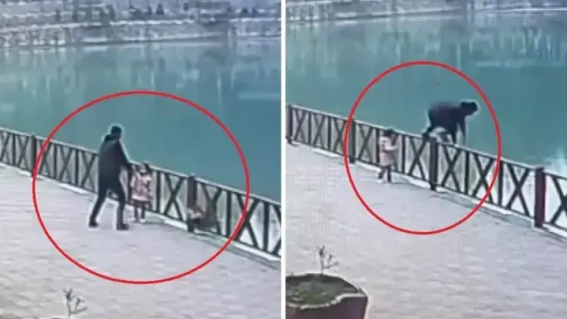 Babası fotoğraf çekerken minik kız göle düştü!