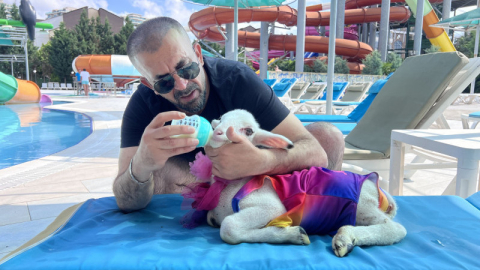 Kurban Bayramı öncesi kuzusuyla tatil yaptı