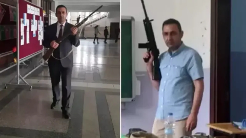 Lisede skandal olay! Müdür yardımcısı elinde tüfekle sınıfa girdi