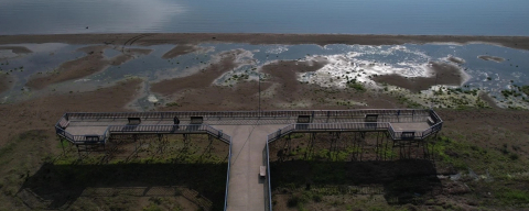 İznik Gölü'nde korkutan görüntü! İskele karada kaldı