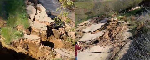 Bursa'da heyelan yolu parçalara ayırdı